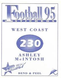 1995 Select AFL Stickers #230 Ashley McIntosh Back